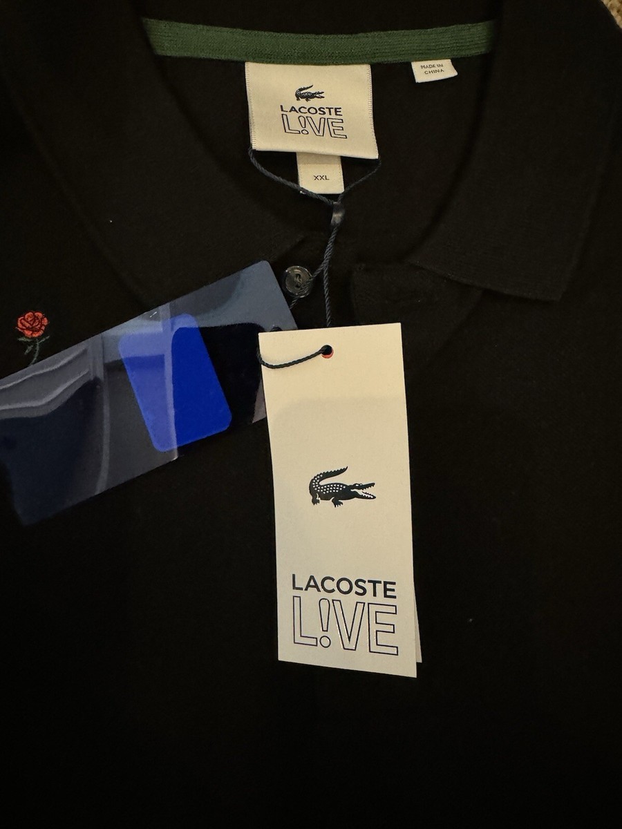 Lacoste Live Polo Shirt Mens XXL Black Red Rose Short Sleeve