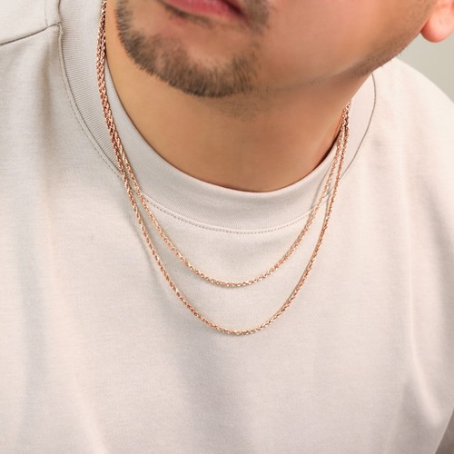 14K Rose Gold 2mm Diamond Cut Rope Chain Link Necklace Mens Womens 22" - Picture 7 of 10