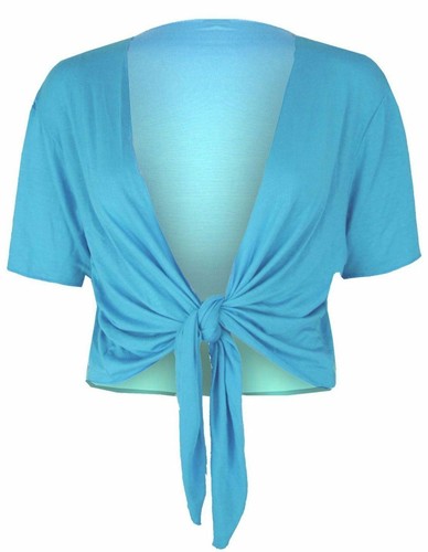 Ladies Plain Cap Short Sleeve Tie Up Front Bolero Shrug Cropped Cardigan Top - Picture 15 of 40