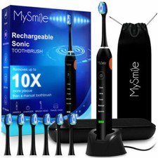 MySmile Sonic Electric Toothbrush 1 Case, 5 Modes, 6 Heads Corded Base Charging