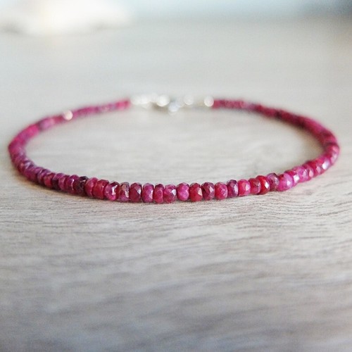 A++ Dainty Pink Ruby Faceted Rondelle Gemstone Beaded Bracelets 6-8'' Women Gift - Picture 14 of 14
