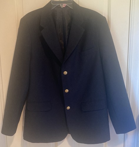 Claiborne Boy’s Navy Blue Blazer Brass Logo Btns. 15% Wool Lined Size 18 H Husky - Picture 2 of 8