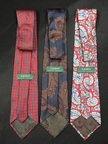 Ralph Lauren Lot of 3 Red/Blue 100%Silk Neckties Circles And Paisleys USA Made. - Picture 2 of 5