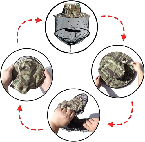 2 Pack Mosquito Head Net Hat, Sun Hat Bucket Hat with Hidden Net Mesh Mask for O - Foto 6 di 8