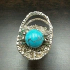 Unusual Vintage Mid-Century Modern European 835 Silver & Turquoise Designer Ring