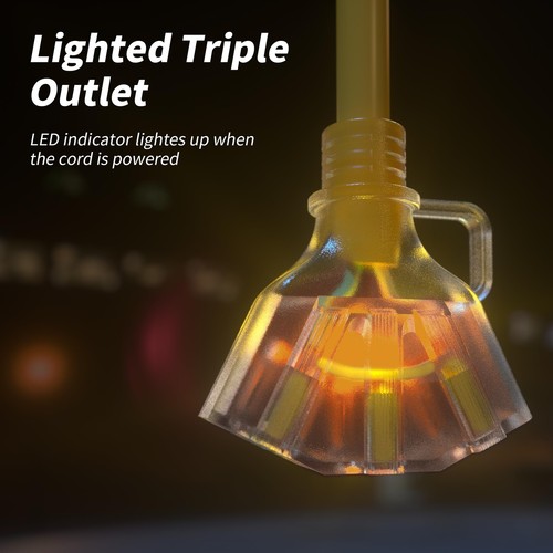 PlugSaf 25 FT 12/3 Gauge Outdoor Extension Cord with Multiple Outlets Light I... - Picture 6 of 9