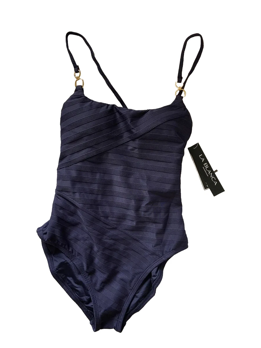 la blanca one piece swimsuit NWT Dark Blue Ribbed Swimwear Size 4