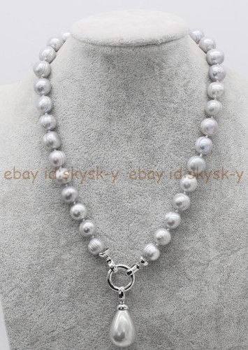 7-8/8-9/9-10mm Natural Silver Gray Freshwater Pearl Shell Pendant Necklace - Picture 4 of 9