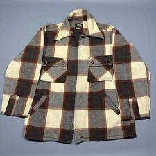Vintage 50s 60s Woolrich Plaid Zip-Up Jacket Size 40 Double Button Pocket Collar