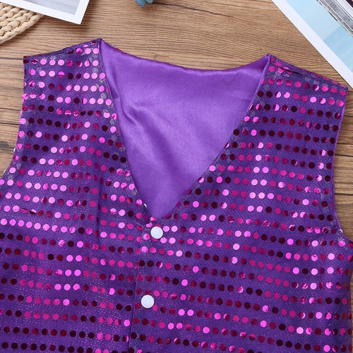 Kids Boys Dance Stage Performance Costume Shiny Sequined Vest Party Waistcoat - Picture 31 of 48