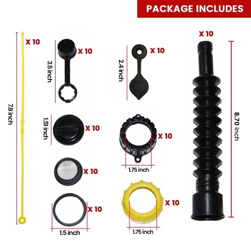Flexible Gas Can Nozzle Replacement with Screw Caps – Universal Fit, Pack of 10 - Picture 4 of 8