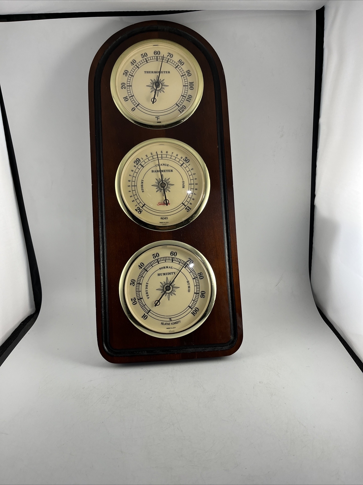 Sunbeam weather station, Thermometer, Barometer, Humidity gauges 16”x7”x2” USA eBay