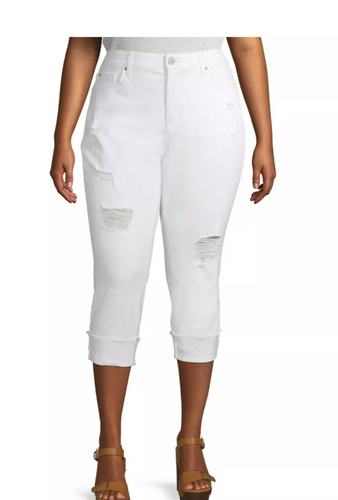 Terra & Sky Women's Plus Size Skinny Denim Capri with Roll Cuff Color White - Picture 24 of 27