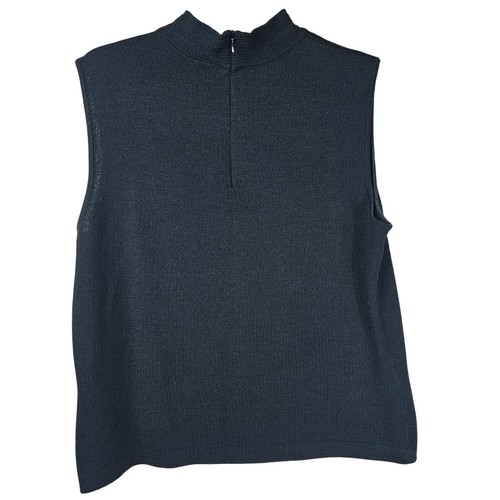 St. John Santana Knit Sleeveless Mock Neck Top L Dark Green Quiet Luxury Office - Picture 3 of 9
