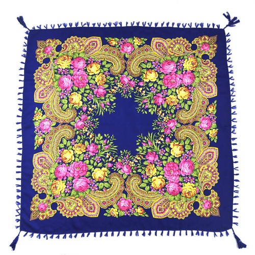 Ethnic Bandana Retro Print Scarf Tassels Women Party Russia Turban Shawl 90*90cm - Picture 18 of 58