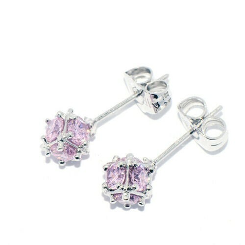 Cute New White Gold Filled Pink Ice CZ Cubic (Magic) Ball Stud Earrings - Picture 4 of 4