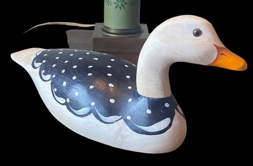 Vtg 13" Wooden Duck Signed Dated 1984 White With Polka Dots On Back Carved - Picture 5 of 13