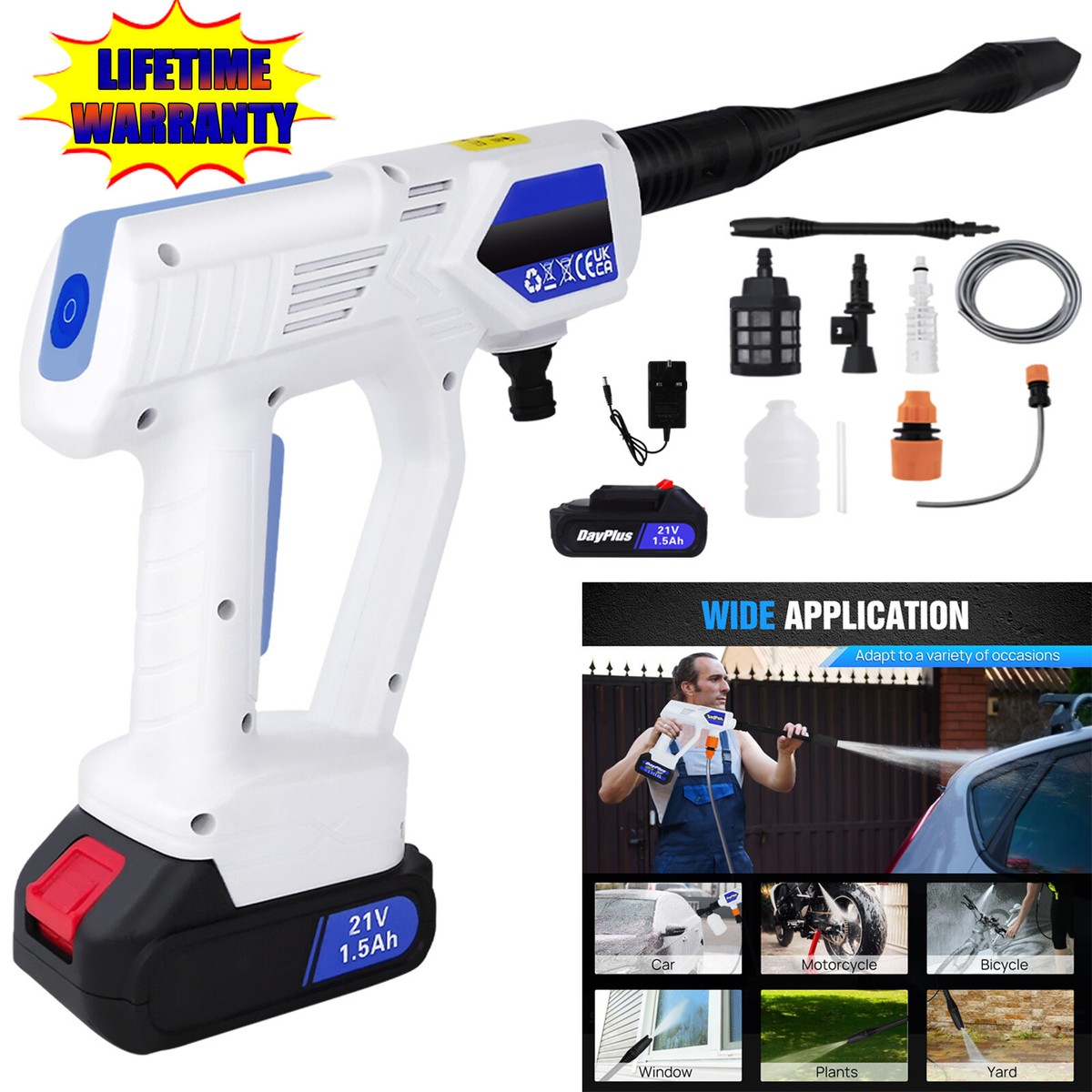Cordless High Pressure Car Wash Water Gun Lithium Battery Portable