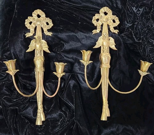 Virginia Metal Crafters Eagle Bow Tassle Brass Wall Sconces 16-4 Pair /14.75"