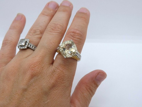 BBJ Sterling Silver Gold Overlay Cushion Cut Yellow Quartz CZ Ring, size 8 - Picture 7 of 7