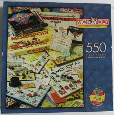 Monopoly Puzzle 550 PC Through the Years w Collectible Pewter Token Sealed