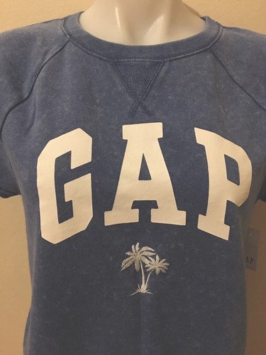 GAP Logo French Terry Short Sleeve Pullover Sweatshirt Tie Dye Blue Msrp$40 NWT - Picture 3 of 11