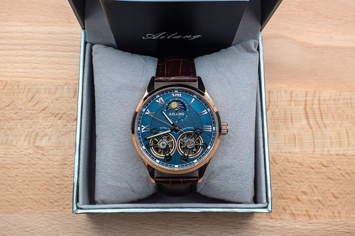 Reloj mecánico automático de lujo con doble volante de inercia corazón abierto esqueleto brillante para hombre - Imagen 12 de 12