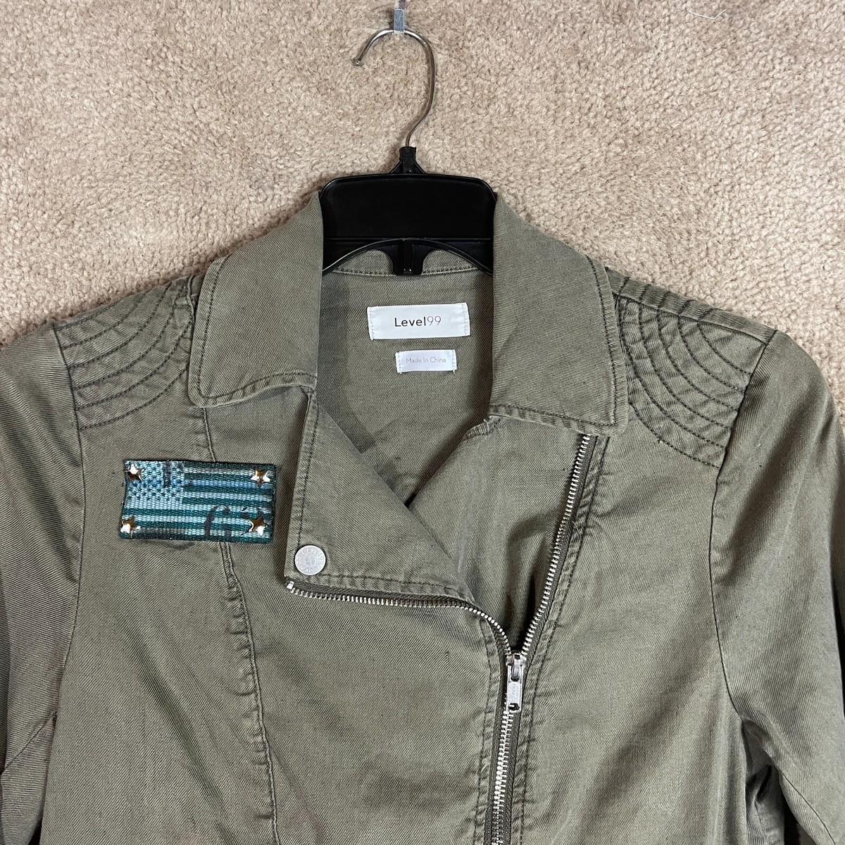 Anthropologie Level 99 Brooklyn Moto Jacket Womens Size Small Green Linen Blend