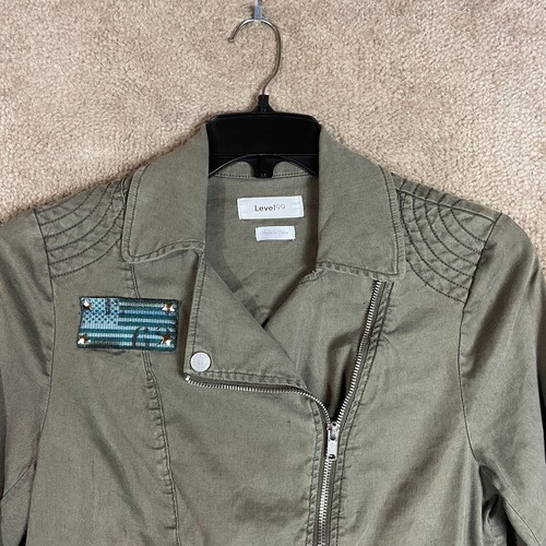 Anthropologie Level 99 Brooklyn Moto Jacket Womens Size Small Green Linen Blend - Picture 2 of 10
