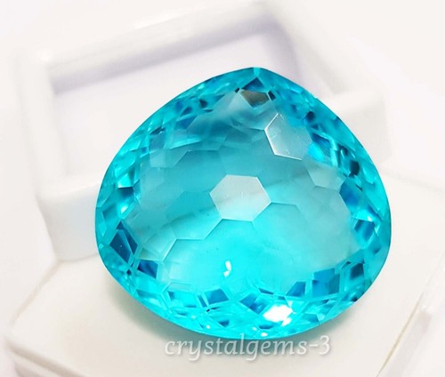 76 Ct Blue Topaz Heart Football Carving Cut Glass Filled Loose Gemstone - Picture 3 of 6