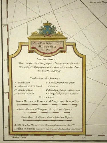 MARTINIQUE 1779 GUILLAUME DELISLE VERY LARGE ANTIQUE ENGRAVED MAP 18TH CENTURY - Picture 2 of 9