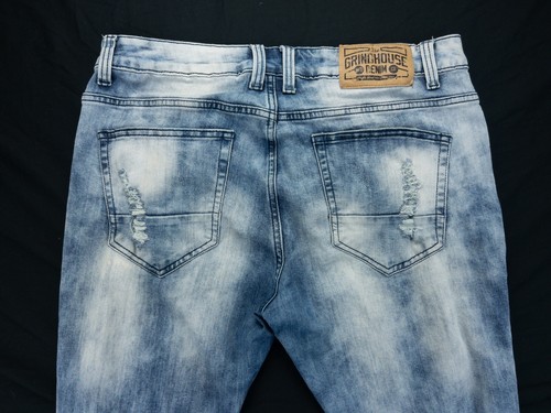 Grindhouse Moto Skinny Fit Jeans 34x32 Tag 36x32 Measured Destroyed Denim  - Picture 8 of 15