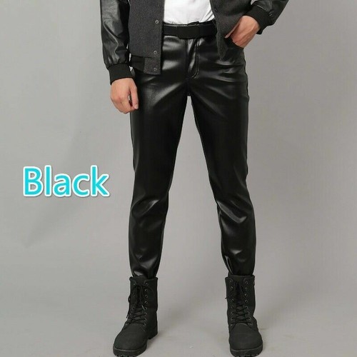 Mens Faux Leather Trousers Pants Stretch Fitted Shiny Club Dance Wear Punk Sexy - Picture 16 of 16