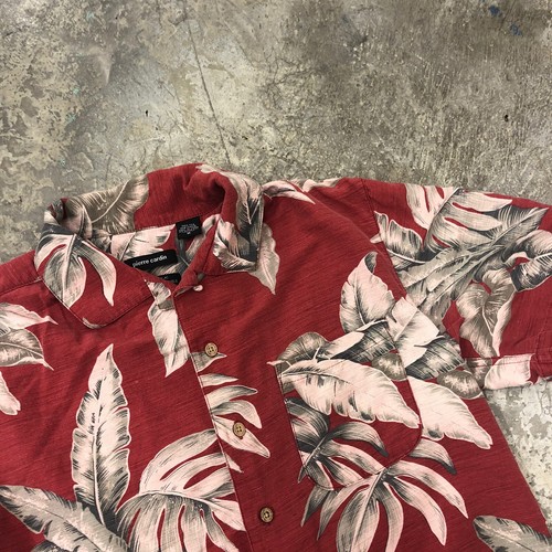 Piere Cardin Silk Hawaiian Shirt Button Down Red Floral Washable Short Sleeve M - Picture 3 of 6