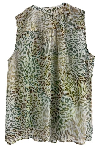 Liz Claiborne Petite XL Blouse + Cami Green Animal Print Crepe Chiffon Pintuck - Picture 3 of 6