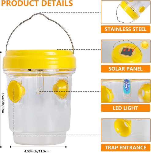3 Pack Wasp Traps Outdoor Hanging, Solar Bee Trap for Outside, Hornet Traps, Bee - Picture 2 of 12