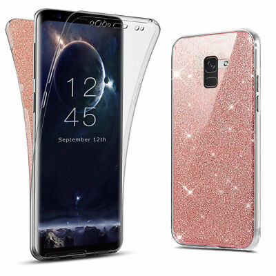 Huawei Y7 2019 360 Grad Hülle Handyhülle Full Cover Case Glitzer Rosa Pink Bling