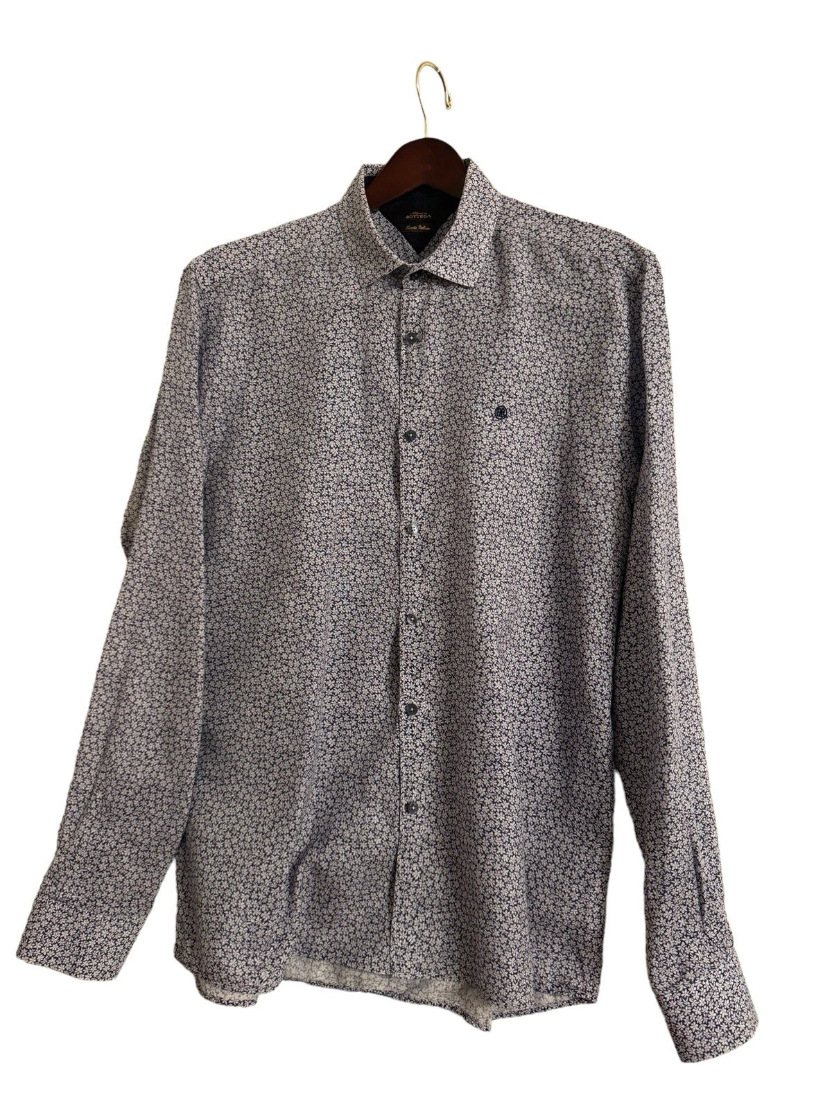 Bottega Cortigiano Shirt 100% Linen Floral Mens Large Tessuto Italiano