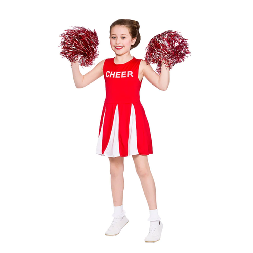 Girls Cheerleader Costume Childrens Child Fancy Dress Kids ADD ON Pom Poms - Picture 10 of 13