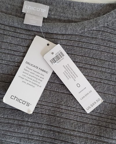 Chico’s Sweater Ribbed Boatneck Cashmere Blend Slate Gray Size 0 (USA 0/4-S) NWT - Picture 6 of 8