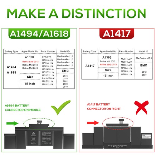 A1618 A1398 Battery For Apple MacBook Pro 15 inch Retina Late 2013 Mid 2014 2015 - Picture 14 of 18