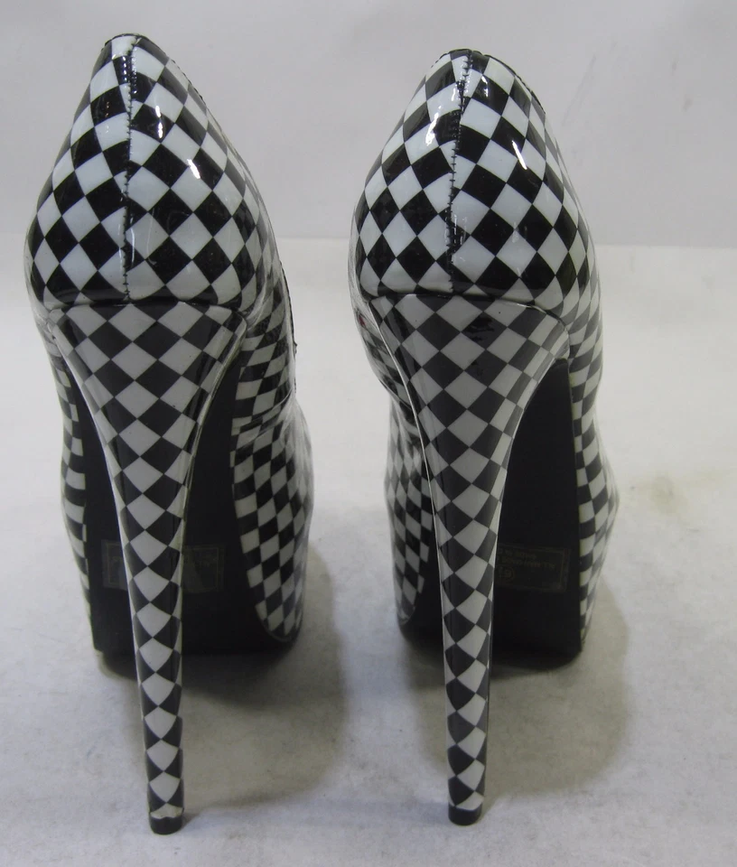 Nuevo Tablero de Ajedrez Negro/Blanco 6.5" Tacón Alto 2" Plataforma Zapatos Mujer Talla 8 Foto 3 de 4