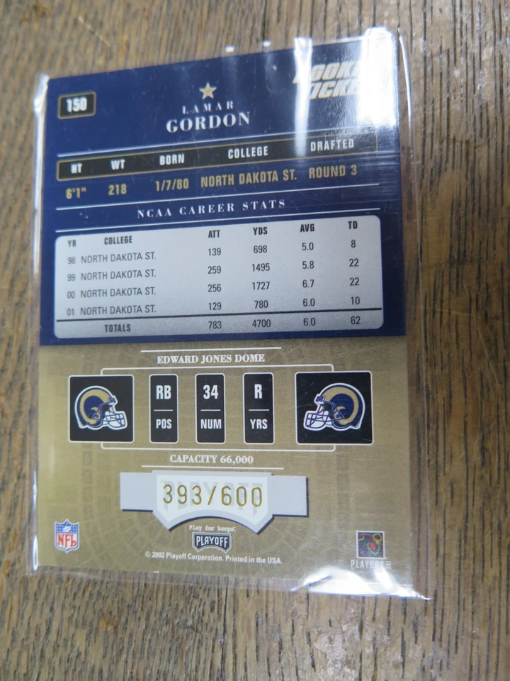 Lamar Gordon 2002 Playoff Contenders #150 (RC) Rookie Auto /600 Football Card - Image 4 of 4