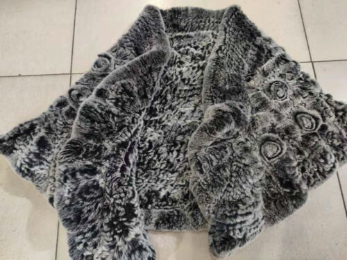 100 % Echt Rex Kaninchenfell Cape Cardigan Pelzwickel Damen Schal großer Schal mit Rose - Bild 30 von 32