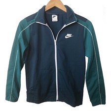 Nike Jacket Boys L Blue Track Full Zip Logo Colorblock Athletic Youth Teal Retro