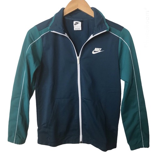 Nike Jacket Boys L Blue Track Full Zip Logo Colorblock Athletic Youth Teal Retro - Picture 1 of 8