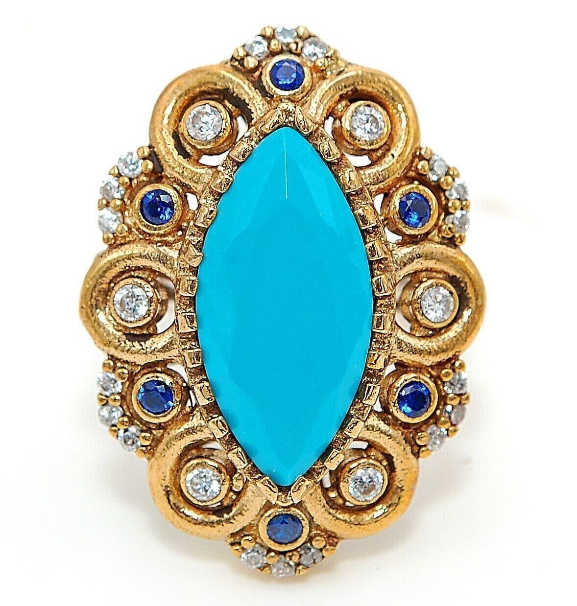 Ottoman Empire Inspired 2CT Turquoise & Topaz 925 Sterling Silver Ring Size 9 HB2-9 Elegant Jewelry Piece