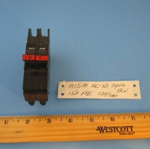 15 Amp Federal Pacific Circuit Breaker Thin Type NC NI In Great Condition