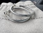 David Yurman Sterling Silver 44mm Large Crossover Pave Diamonds Hoop Earrings