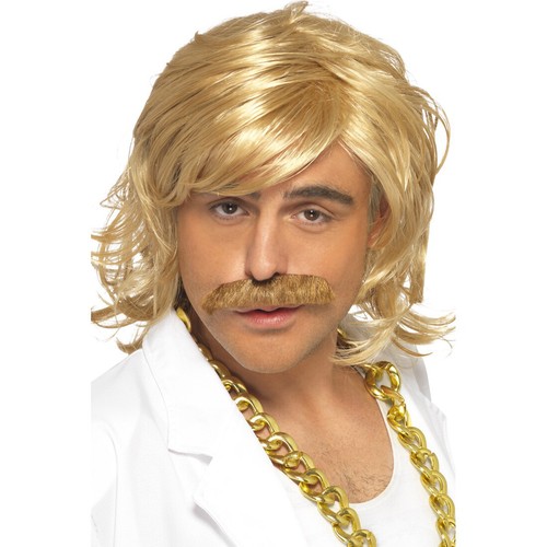 Schlager Kostüm Set Showmaster Perücke und Bart 70er Jahre Starperücke Hutch